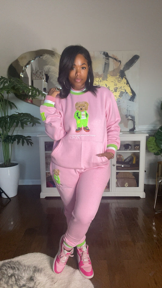 Beary MemphUS Crewneck Jogger Set | Pink with Green