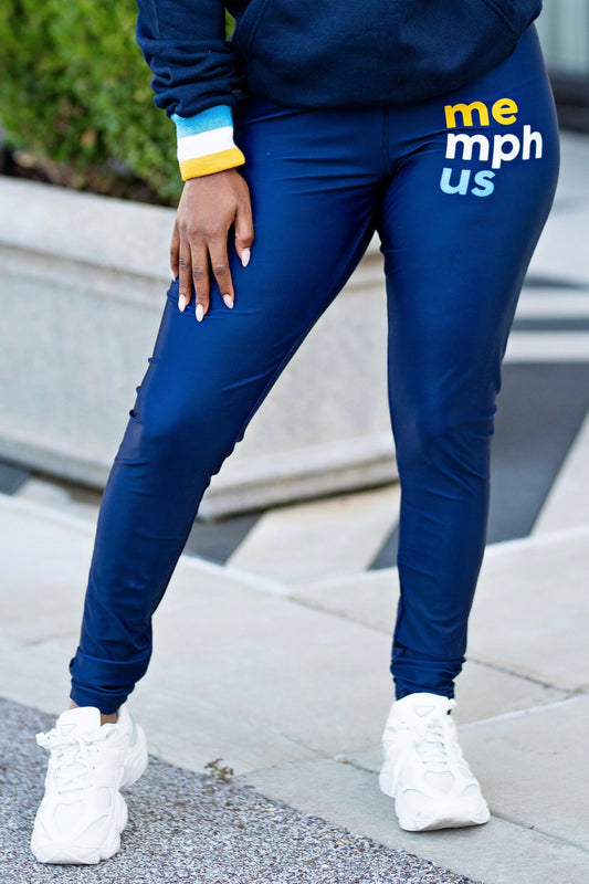 Classic MemphUS Leggings | The Home Team | Navy with Yellow + Baby Blue